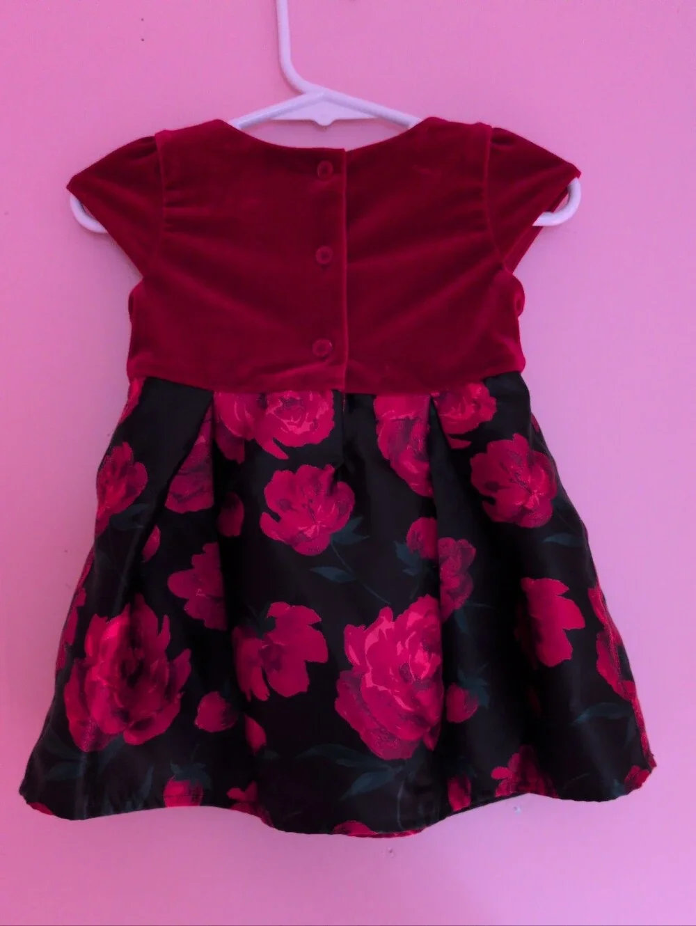 Children's Place Beautiful Red Roses Velour Detail Floral Baby Girl Dress